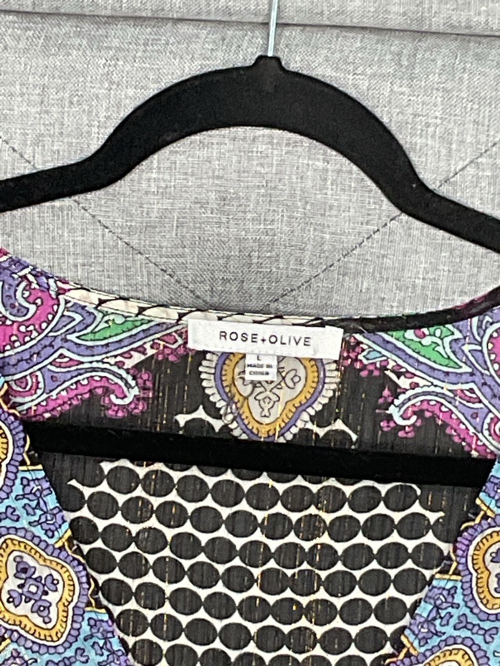 Rose + Olive Paisley Patchwork Boho Peasant Tunic Blouse Large - Picture 4 of 9